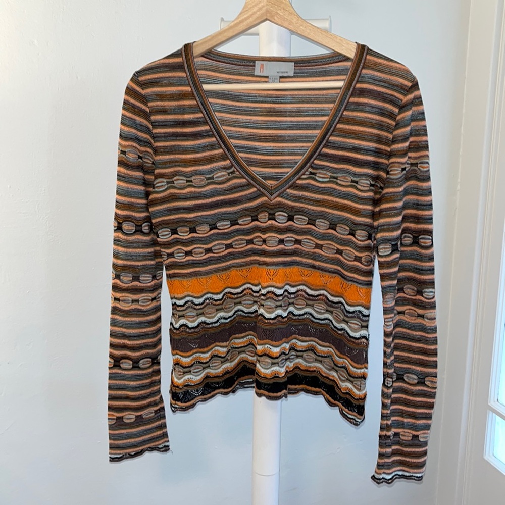 Missoni V Neck Knit Long Sleeve Orange Size 8